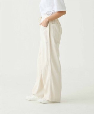 caqu color linen easy wide カラーコットンリネンウエストゴムワイドストレート ecru