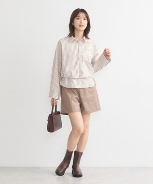 earth music&ecology Ｓｅｔ２点　ドロストショートシャツ＋キャミブラウス Beige