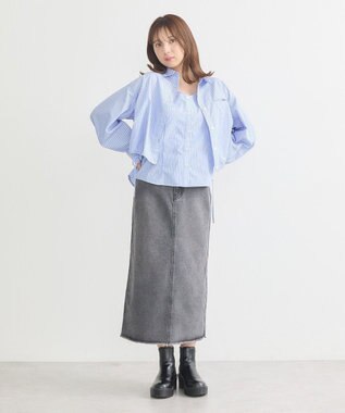 earth music&ecology Ｓｅｔ２点　ドロストショートシャツ＋キャミブラウス Light Blue