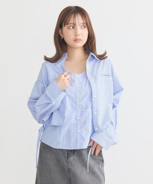 earth music&ecology Ｓｅｔ２点　ドロストショートシャツ＋キャミブラウス Light Blue