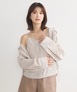 earth music&ecology Ｓｅｔ２点　ドロストショートシャツ＋キャミブラウス Beige