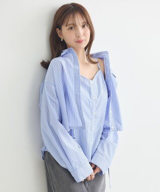 earth music&ecology Ｓｅｔ２点　ドロストショートシャツ＋キャミブラウス Light Blue