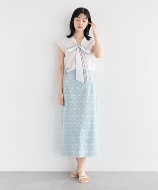 YECCA VECCA フラワーレースロングナロースカート Light Blue