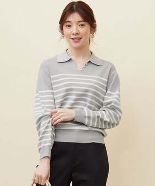  【洗える】スキッパーポロ襟プルオーバー ニット