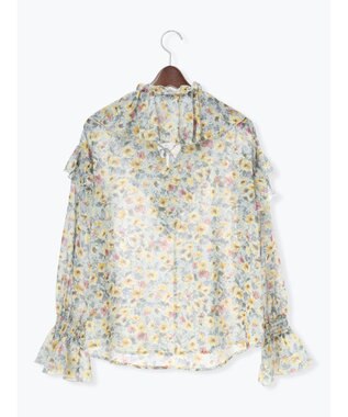 Te chichi フラワープリントフリルブラウス グレー