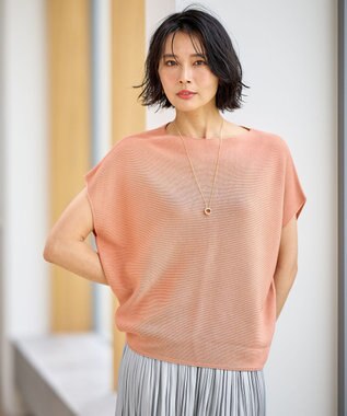 ANY 【洗濯機可/アンチピリング/UVカット】アクリルガーターフレンチスリーブニット コーラル