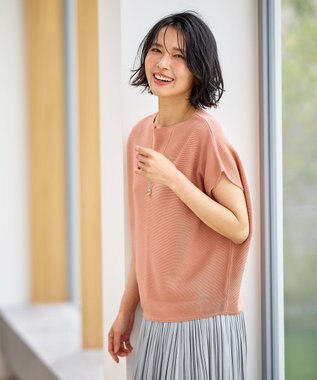 ANY 【洗濯機可/アンチピリング/UVカット】アクリルガーターフレンチスリーブニット コーラル