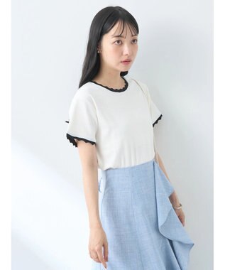 earth music&ecology バイカラースカラッププルオーバー Ivory