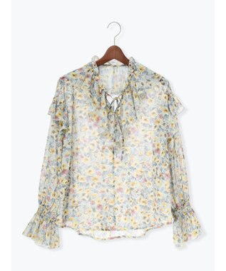 Te chichi フラワープリントフリルブラウス グレー