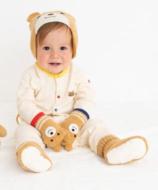 MIKI HOUSE HOT BISCUITS 【1-5歳】 くまのお顔 マシュマロニット ミトン ベージュ