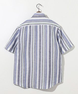 JOSEPH ABBOUD 【キングサイズ・麻100％・軽い・涼しい】 モイスチャーリネンストライプシャツ ダルブルー系2