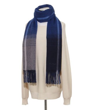 MOONBAT FURLA(フルラ）ウール100％ オンブレー チェックストール ネイビーブルー