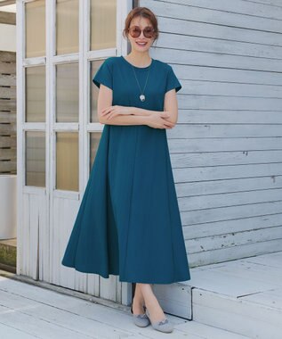 Tiaclasse 【接触冷感・洗える】イージーカットソーロングワンピース ブルー