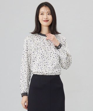  【洗える】スパンウェーブフラワープリント ブラウス