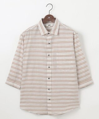 JOSEPH ABBOUD 【キングサイズ・清涼感】エアリノマリンボーダーシャツ ダークブラウン系2