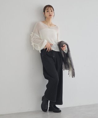 earth music&ecology サイドリボン透かしニットプルオーバー Off White