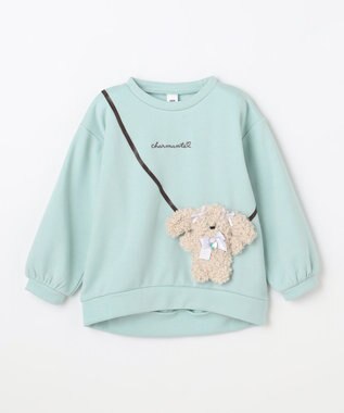 ANY KIDS アニマルポシェット 裏シャギー トレーナー ミント×イヌ