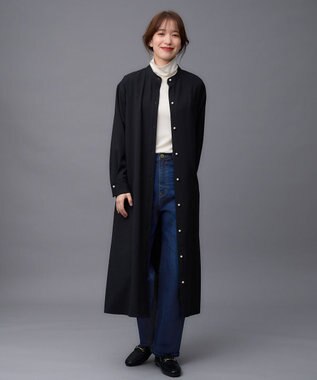 ANY 【洗濯機可能/ストレッチ】ウールライク前開きワンピース ネイビー