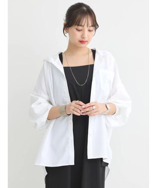 earth music&ecology フーディーシャツ Stripe White