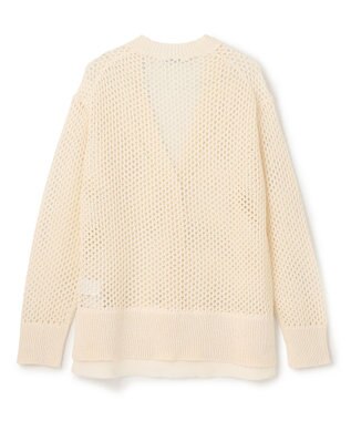 BEIGE， 【洗える】ALOE / コットンメッシュVネックミドル丈カーディガン Ecru