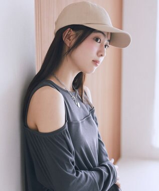 earth music&ecology マルチウェイショルダースリットトップス Charcoal Gray