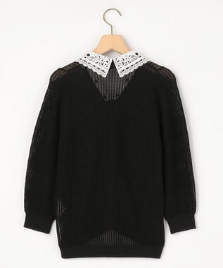 組曲 【先行予約・WEB限定】レーシーニット レース襟付き カーディガン ブラック系