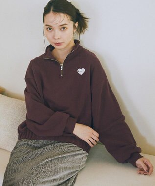 earth music&ecology Ｃｈａｍｐｉｏｎ×ｅｍａｅハーフジップハートスウェット Wine