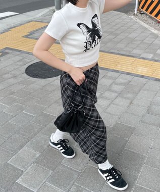 WEGO バタフライプリントリブT ホワイト