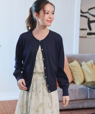 Tiaclasse 【洗える】レースカーディガン ネイビー