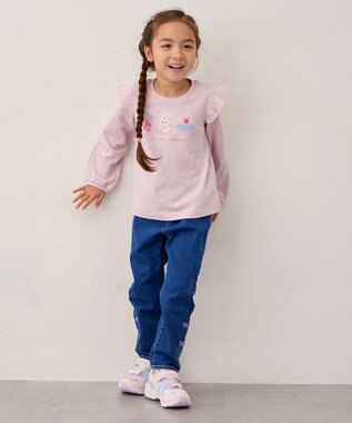 ANY KIDS おけいこモチーフ刺繍入り 長袖Tシャツ ラベンダー（うさぎ×バレエ）