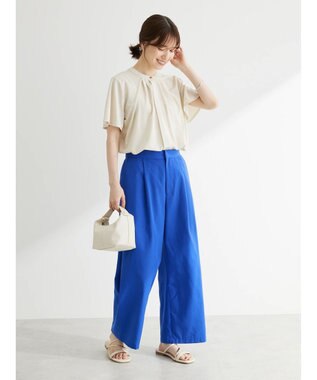 Green Parks 綿麻混タックストレートワイドパンツ Royal Blue