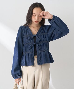 earth music&ecology デニムリボンシャツ Indigo