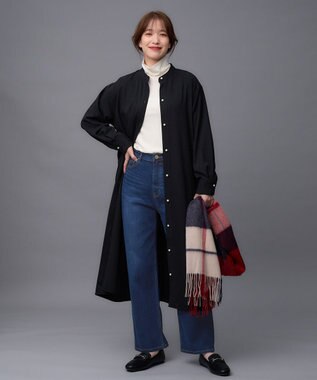 ANY 【洗濯機可能/ストレッチ】ウールライク前開きワンピース ネイビー