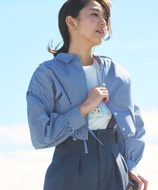 Feroux 【ONWARD CROSSET MAG掲載・2WAY】リボンクロップド シャツ ネイビー系2