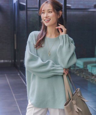 Tiaclasse 袖タックニットプルオーバー ブルー