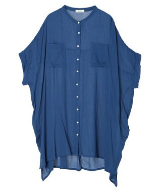 earth music&ecology レーヨンポケットシャツチュニック Blue