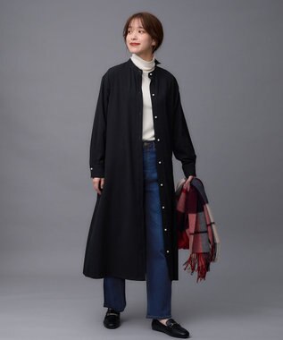 ANY 【洗濯機可能/ストレッチ】ウールライク前開きワンピース ネイビー