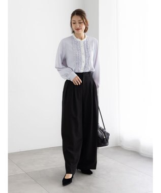 Te chichi フロントフリルバイカラーブラウス グレー