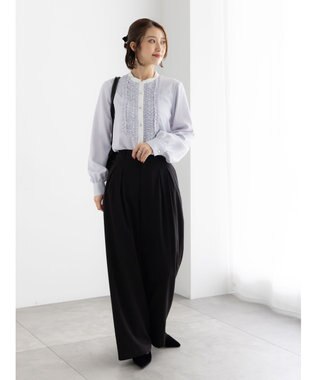 Te chichi フロントフリルバイカラーブラウス グレー