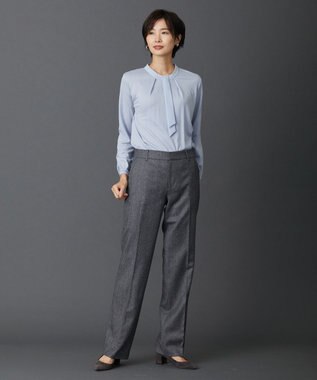 J.PRESS LADIES ウォッシャブルウールジャージー ボウタイ カットソー サックスブルー系