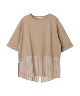 Green Parks ５分袖ドッキングバックスリットチュニック Beige