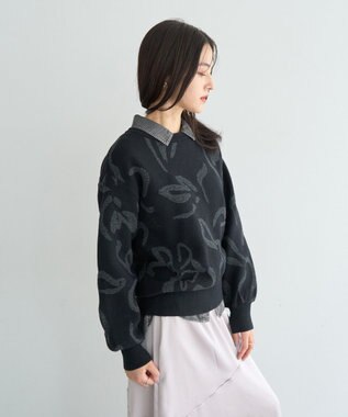 YECCA VECCA アート柄ふくれジャガードニット Black