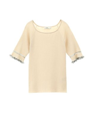 earth music&ecology ポイントシアーフリルニットプルオーバー Ivory