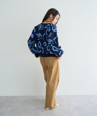 YECCA VECCA アート柄ふくれジャガードニット Navy