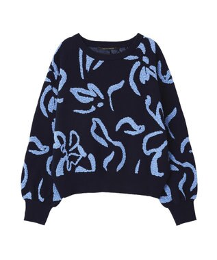 YECCA VECCA アート柄ふくれジャガードニット Navy