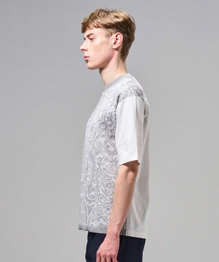 JOSEPH HOMME オリエンタルジャガードニットブロック　クルーネック半袖カットソー ライトグレー系