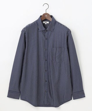 JOSEPH ABBOUD 【キングサイズ・綿100％・自然なストレッチ】マイクロストライプジャージー シャツ ネイビー系1