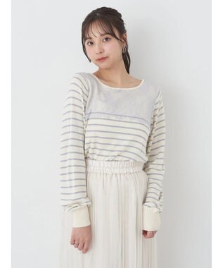 earth music&ecology レースボーダーニットプルオーバー Sax