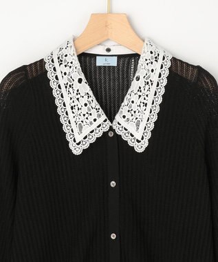 組曲 【先行予約・WEB限定】レーシーニット レース襟付き カーディガン ブラック系