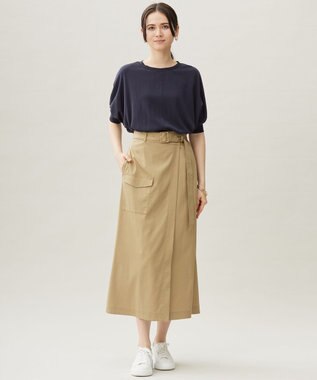 自由区 【カタログ掲載・接触冷感・UVケア・洗える】ドレーピードルマンスリーブ ニットソー ネイビー